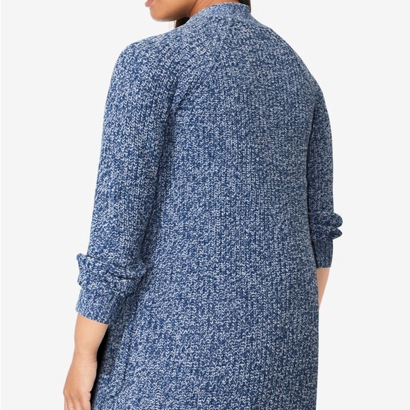 New Without Tags Woman Within Cardigan Sweater 1X Blue Marled - Picture 2 of 9